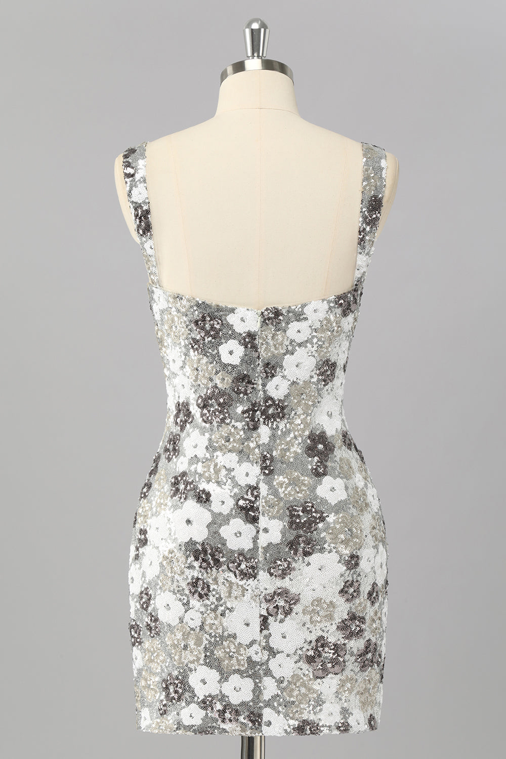 Sparkly Silver Sequins Tight Short Homecoming Dress with Slit