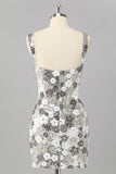 Sparkly Silver Sequins Tight Short Homecoming Dress with Slit