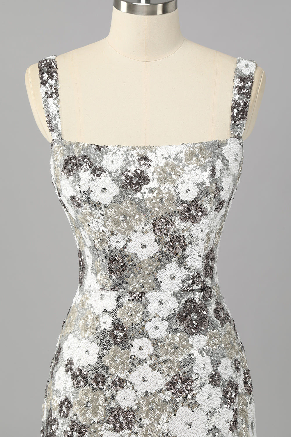 Sparkly Silver Sequins Tight Short Homecoming Dress with Slit