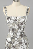 Sparkly Silver Sequins Tight Short Homecoming Dress with Slit