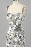 Sparkly Silver Sequins Tight Short Homecoming Dress with Slit