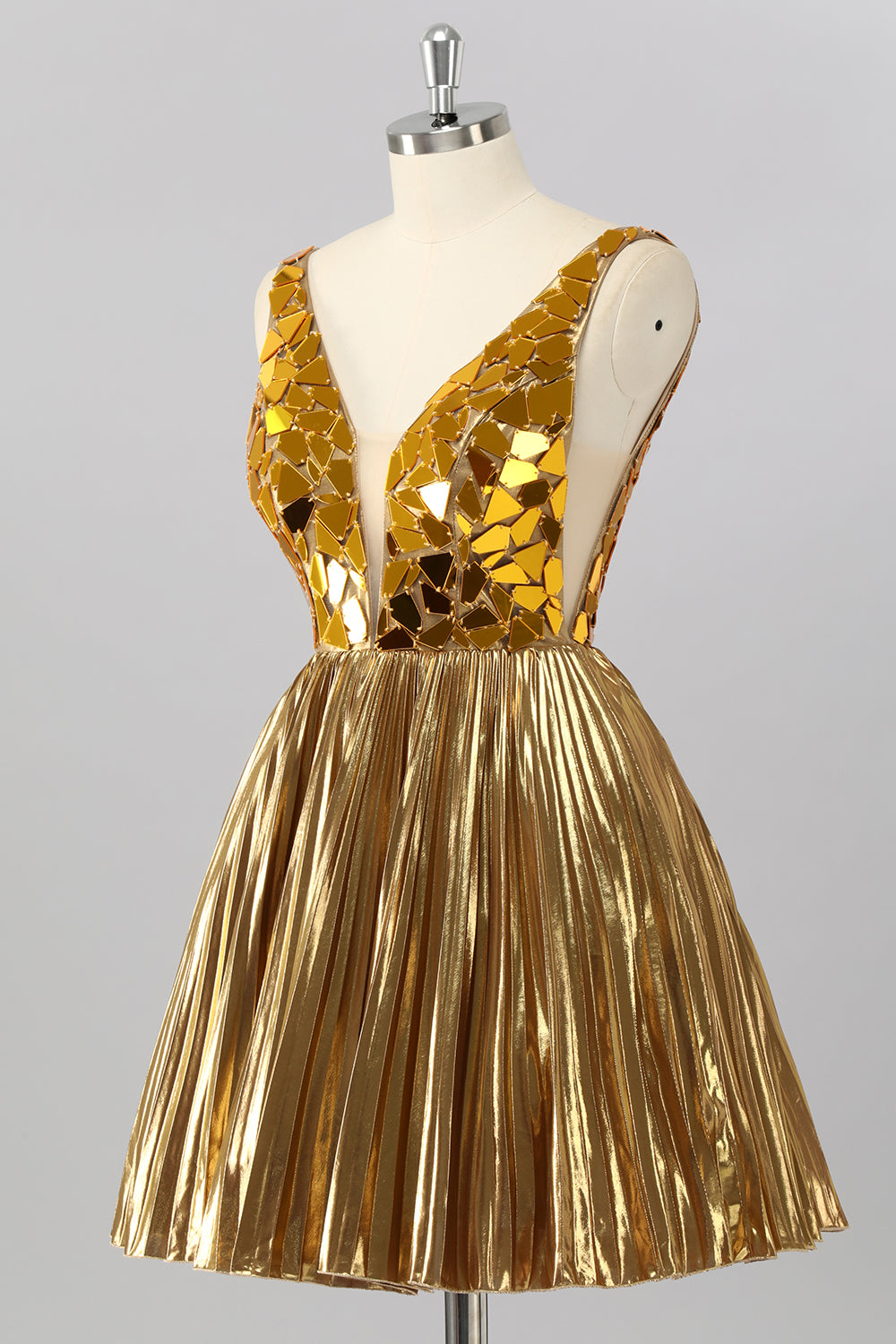 Sparkly Golden A Line Mirror Short Homecoming Dress