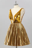 Sparkly Golden A Line Mirror Short Homecoming Dress