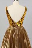 Sparkly Golden A Line Mirror Short Homecoming Dress