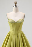 Sparkly Green Sweetheart Satin A-Line Short Homecoming Dress with Beading