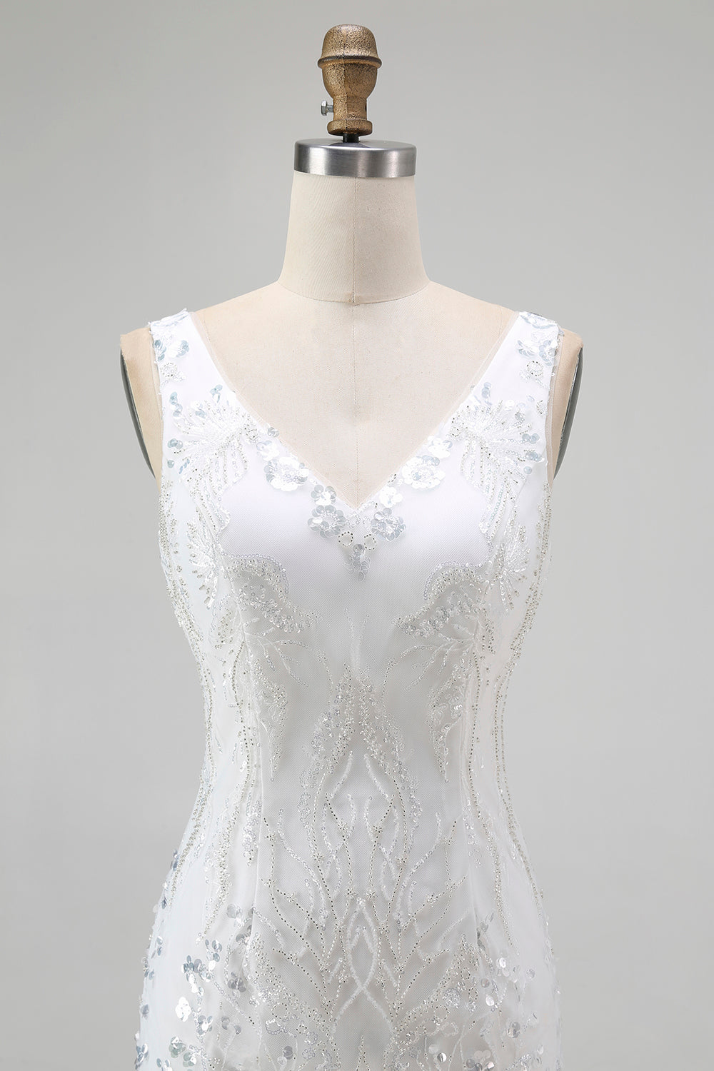 Sparkly White V-Neck Tight Short Homecoming Dress with Beading