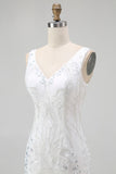 Sparkly White V-Neck Tight Short Homecoming Dress with Beading