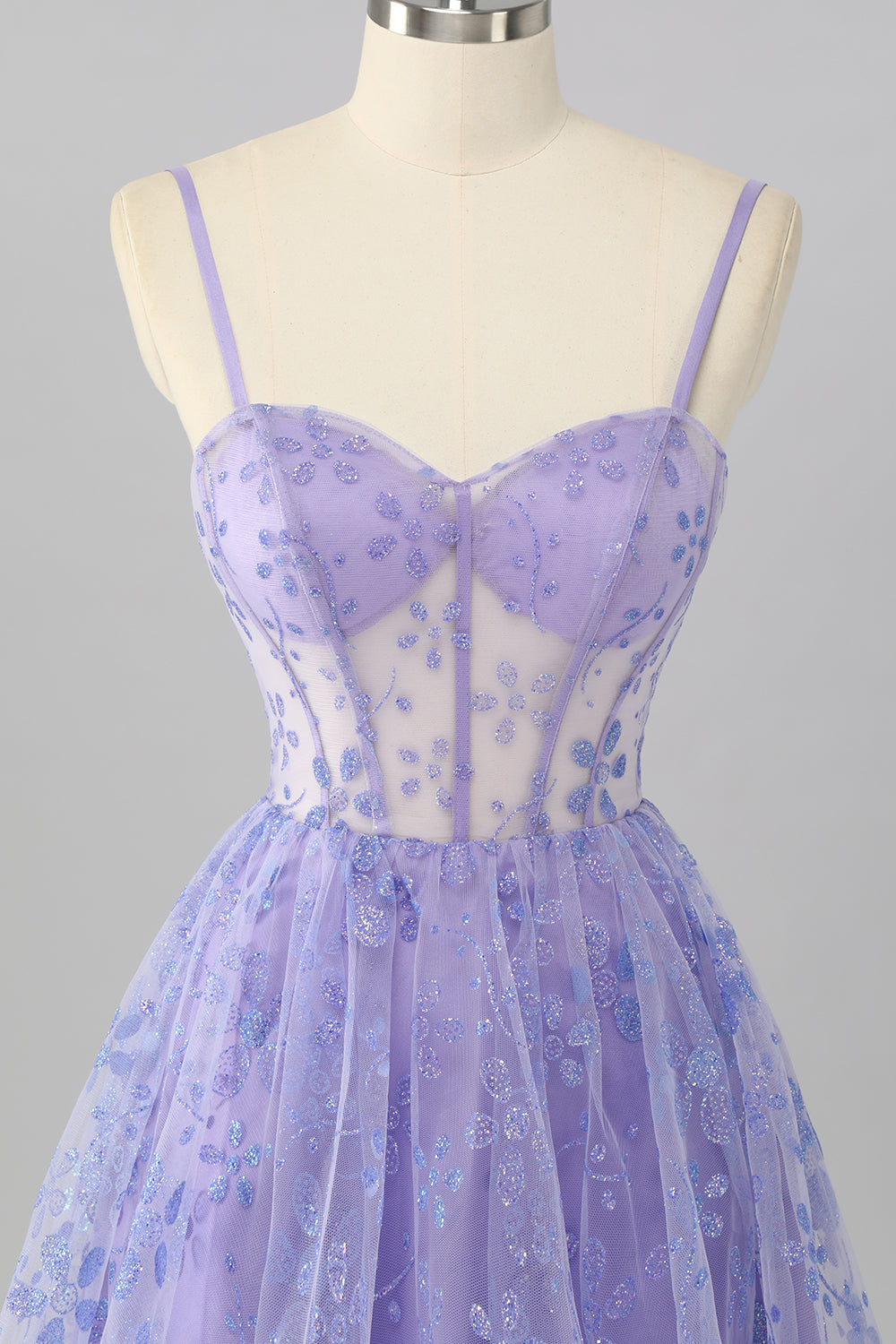 Sparkly Purple Corset A Line Floral Short Homecoming Dress