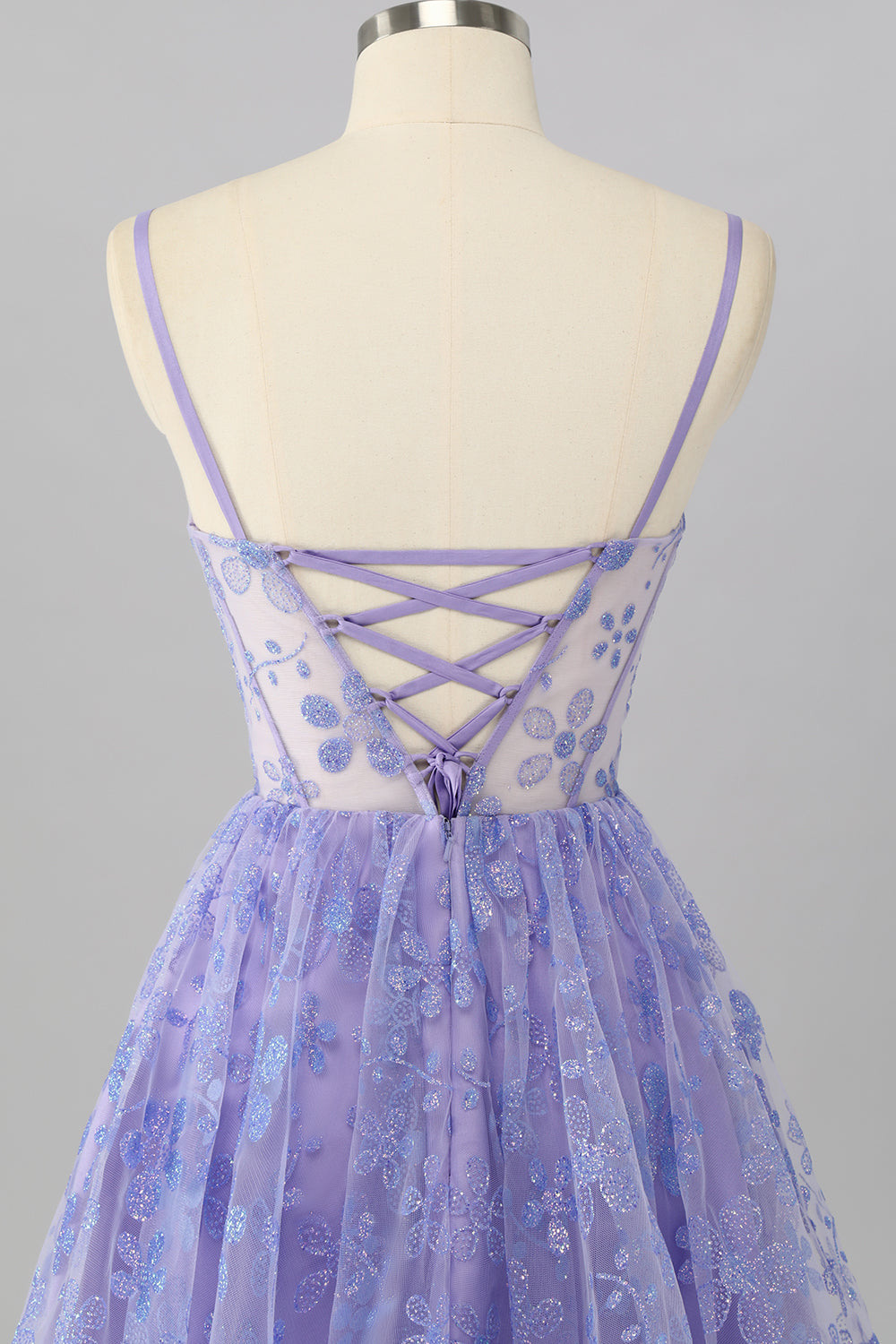 Sparkly Purple Corset A Line Floral Short Homecoming Dress