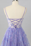 Sparkly Purple Corset A Line Floral Short Homecoming Dress