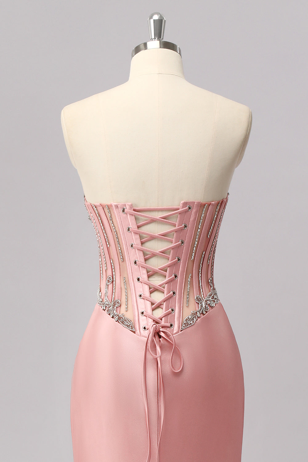 Sparkly Blush Strapless Corset Mermaid Long Prom Dress with Slit