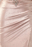 Sparkly Blush Beaded Corset Mermaid Long Prom Dress with Slit