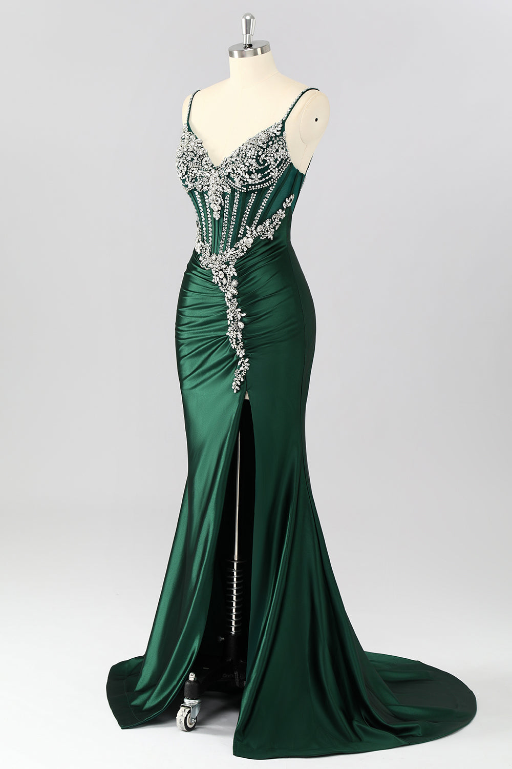 Sparkly Dark Green Corset Mermaid Long Prom Dress with Beading