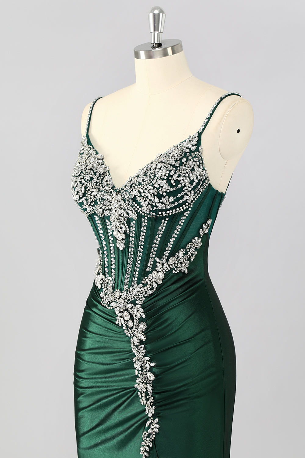 Sparkly Dark Green Corset Mermaid Long Prom Dress with Beading