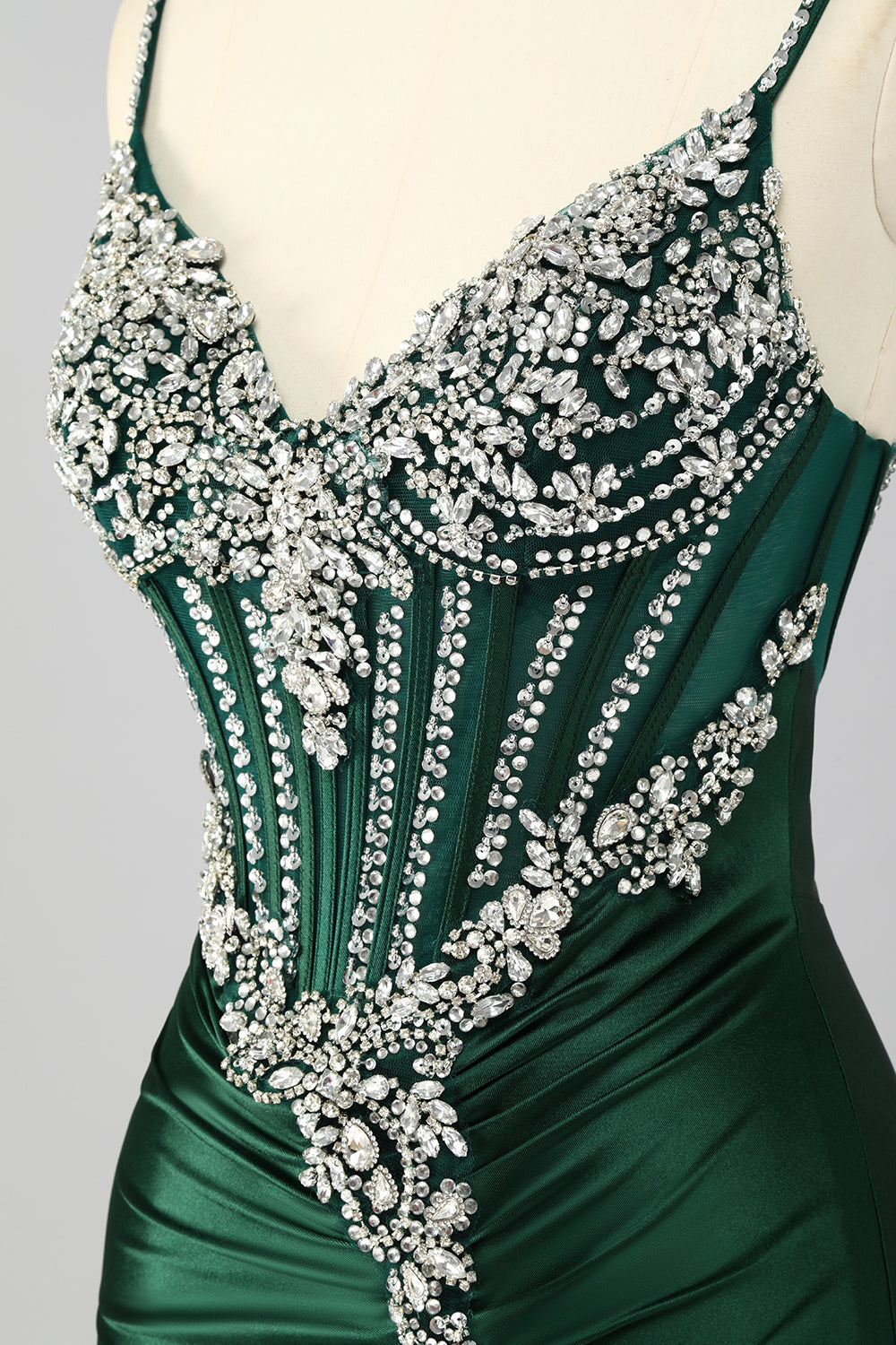 Sparkly Dark Green Corset Mermaid Long Prom Dress with Beading