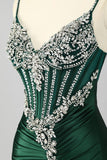 Sparkly Dark Green Corset Mermaid Long Prom Dress with Beading