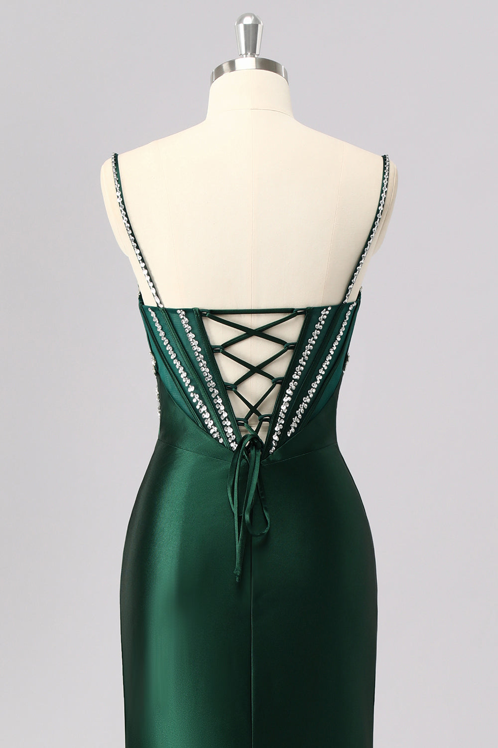 Sparkly Dark Green Corset Mermaid Long Prom Dress with Beading