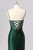 Sparkly Dark Green Corset Mermaid Long Prom Dress with Beading