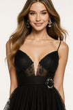 Sparkly Black Spaghetti Straps Mermaid Long Formal Dress with Beading