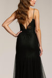 Sparkly Black Spaghetti Straps Mermaid Long Formal Dress with Beading