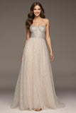 Sparkly Ivory Sweetheart Sequin A-Line Long Formal Dress
