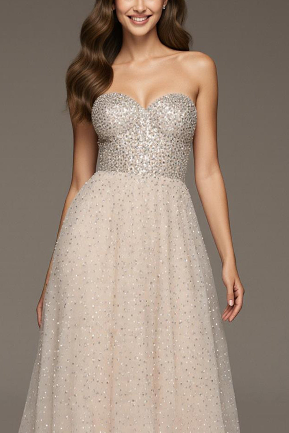 Sparkly Ivory Sweetheart Sequin A-Line Long Formal Dress
