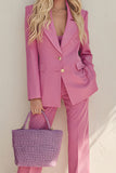 2 Piece Pink Notched Lapel Long Sleeves Prom Suits with Pockets