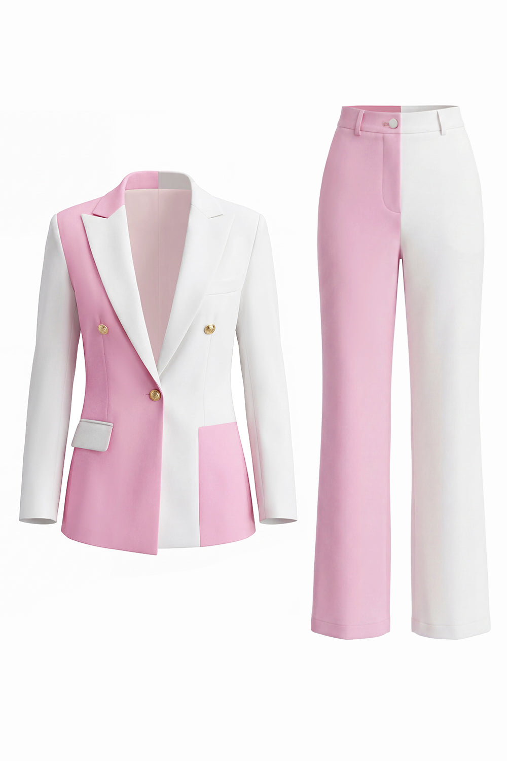 Coral Ivory Peak Lapel 2 Piece Patchwork Prom Suits with Pockets
