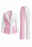 Coral Ivory Peak Lapel 2 Piece Patchwork Prom Suits with Pockets