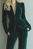 Dark Green 2 Piece Velvet Prom Suits with Pockets
