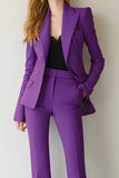 Dark Purple Peak Lapel 2 Piece Long Sleeves Prom Suits with Pockets