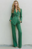 Green 2 Piece Long Sleeves Prom Suits with Pockets