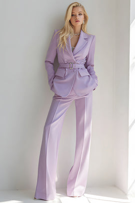 Lilac Notched Lapel Long Sleeves 2 Piece Prom Suits with Belt