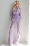 Lilac Notched Lapel Long Sleeves 2 Piece Prom Suits with Belt