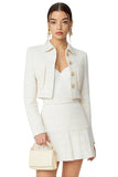 White Single Breasted A Line 2 Piece Short Tweed Interview Outfits