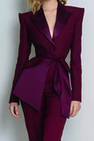 2 Piece Burgundy Peak Lapel Prom Suits with Sash