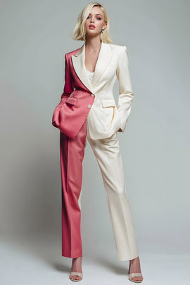 Coral Ivory Peak Lapel 2 Piece Single Breasted Long Sleeves Prom Suits