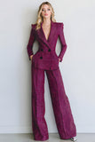 Fuchsia 2 Piece Double Breasted Long Sleeves Prom Suits
