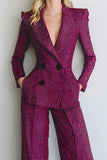 Fuchsia 2 Piece Double Breasted Long Sleeves Prom Suits