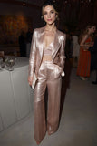 Sparkly Blush Satin 2 Piece Notched Lapel Long Sleeves Prom Suits