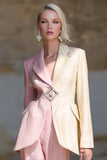 Pink Ivory Patchwork Notched Lapel Long Sleeves Prom Blazer