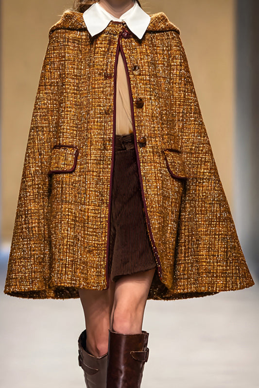 Brown Tweed Single Breasted Women Blazer