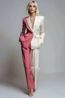 2 Piece Coral Ivory Peak Lapel One Button Long Sleeves Prom Suits