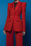 2 Piece Red Peak Lapel One Button Long Sleeves Prom Suits