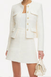 2 Piece White Single Breasted A Line Tweed Short Pageant Interview Outfits
