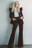 Burgundy 2 Piece Velvet Long Sleeves Prom Suits