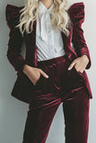 Burgundy 2 Piece Velvet Long Sleeves Prom Suits