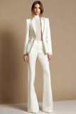 Sparkly White 2 Piece Peak Lapel Long Sleeves Prom Suits with Beading