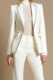 Sparkly White 2 Piece Peak Lapel Long Sleeves Prom Suits with Beading