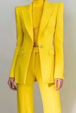 2 Piece Yellow One Button Peak Lapel Long Sleeves Prom Suits